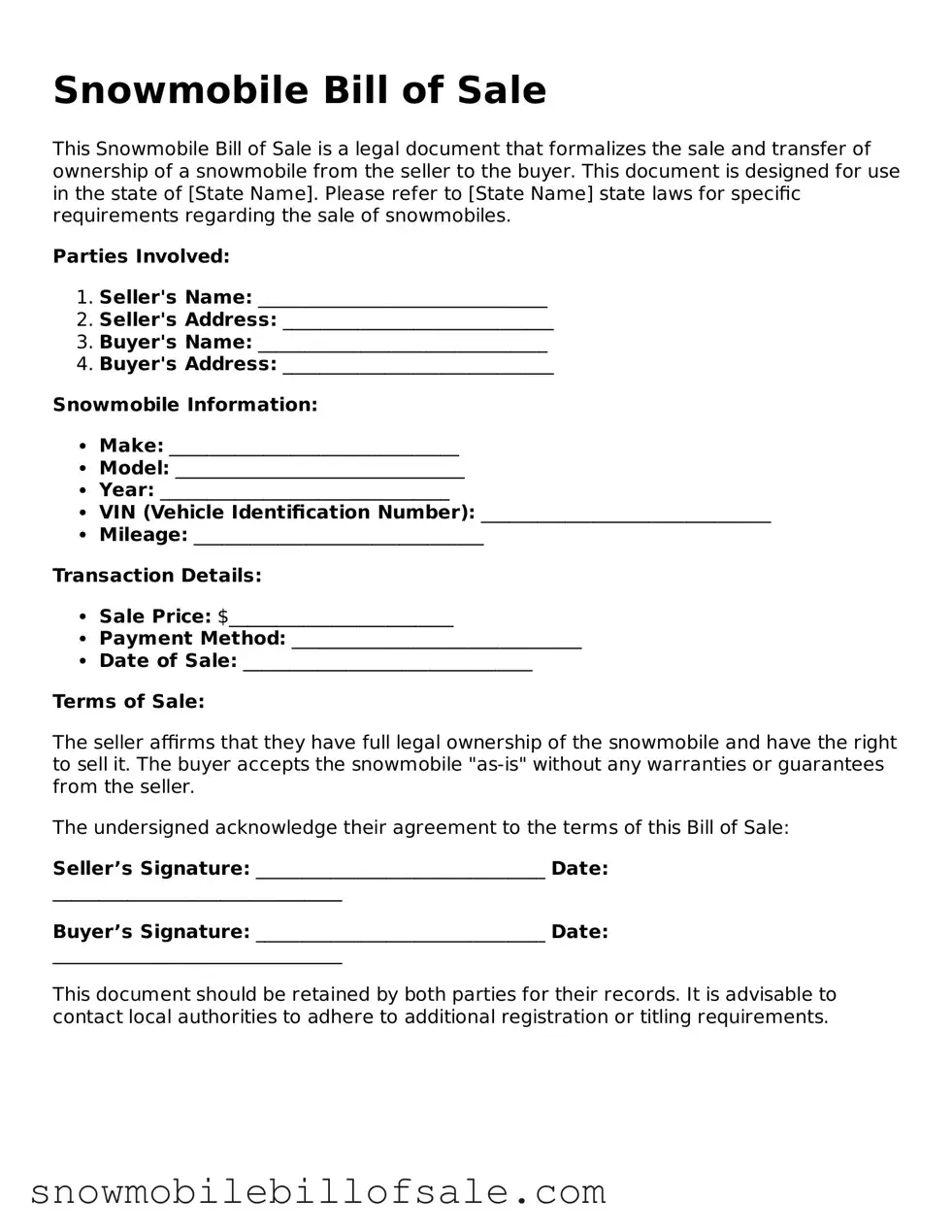 Official Snowmobile Bill of Sale Template