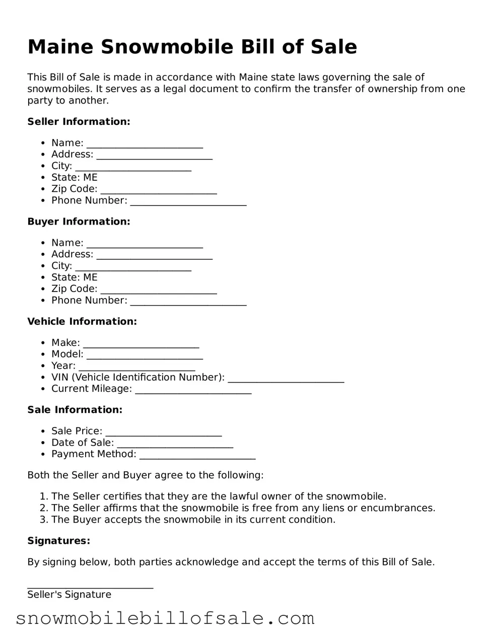  Snowmobile Bill of Sale Document for Maine