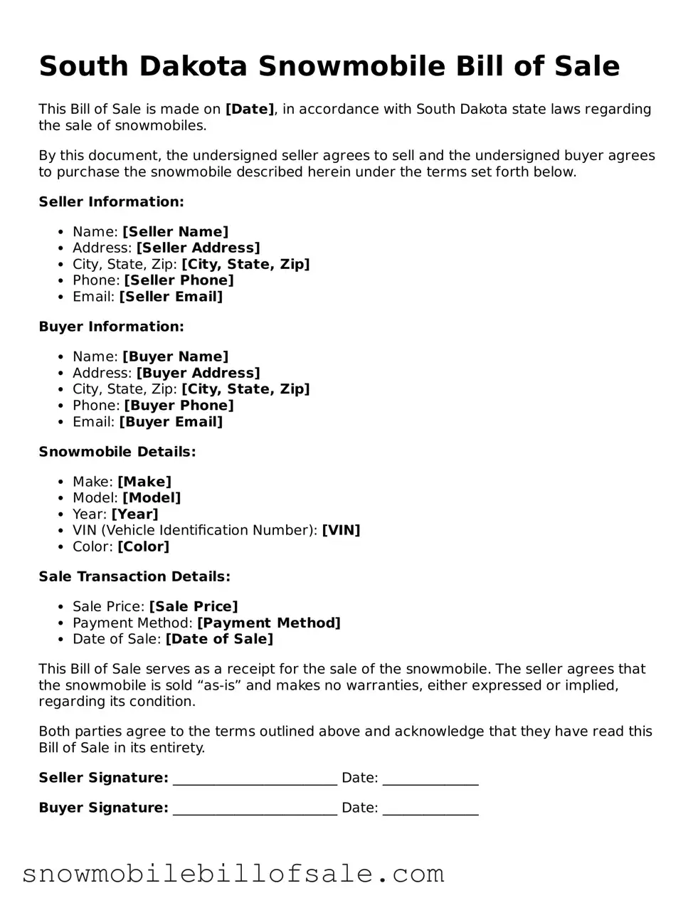  Snowmobile Bill of Sale Document for South Dakota